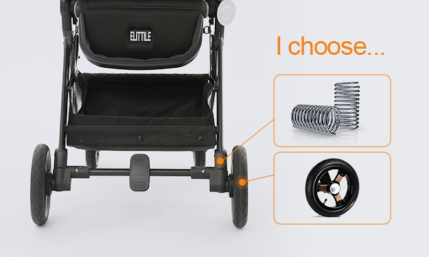 Which of the pneumatic tire and spring suspension of a baby carriage is better?