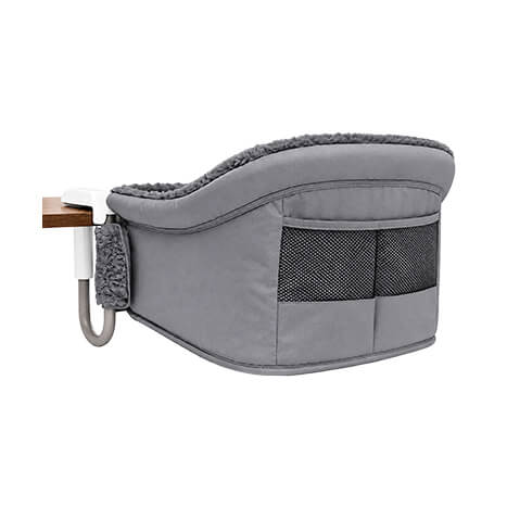 Space-saving clamp-on cat bed securely attached to a desk for comfortable cat lounging